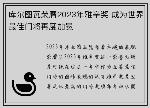 库尔图瓦荣膺2023年雅辛奖 成为世界最佳门将再度加冕 库尔图瓦荣膺2023年雅辛奖 成为世界最佳门将再度加冕
